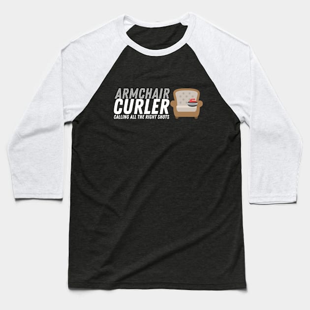 Curling - Armchair Curler - White Text Baseball T-Shirt by itscurling